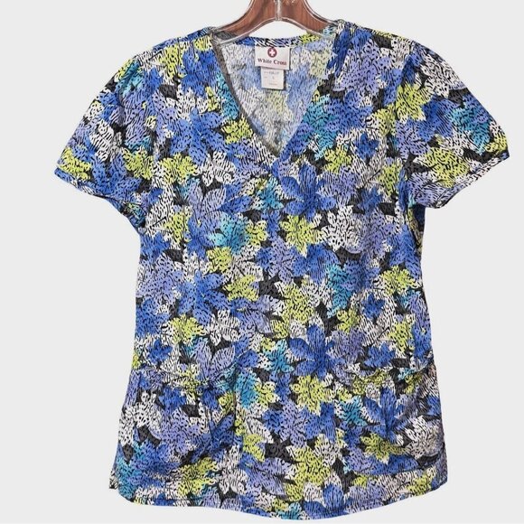 WHITE CROSS Floral Scrub Top Size Size Small Multicolor‎ Medical Uniform Nurses - Picture 1 of 12